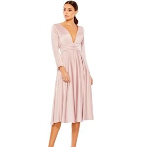 Mac Duggal Plunge Neck Satin A-Line Cocktail Dress